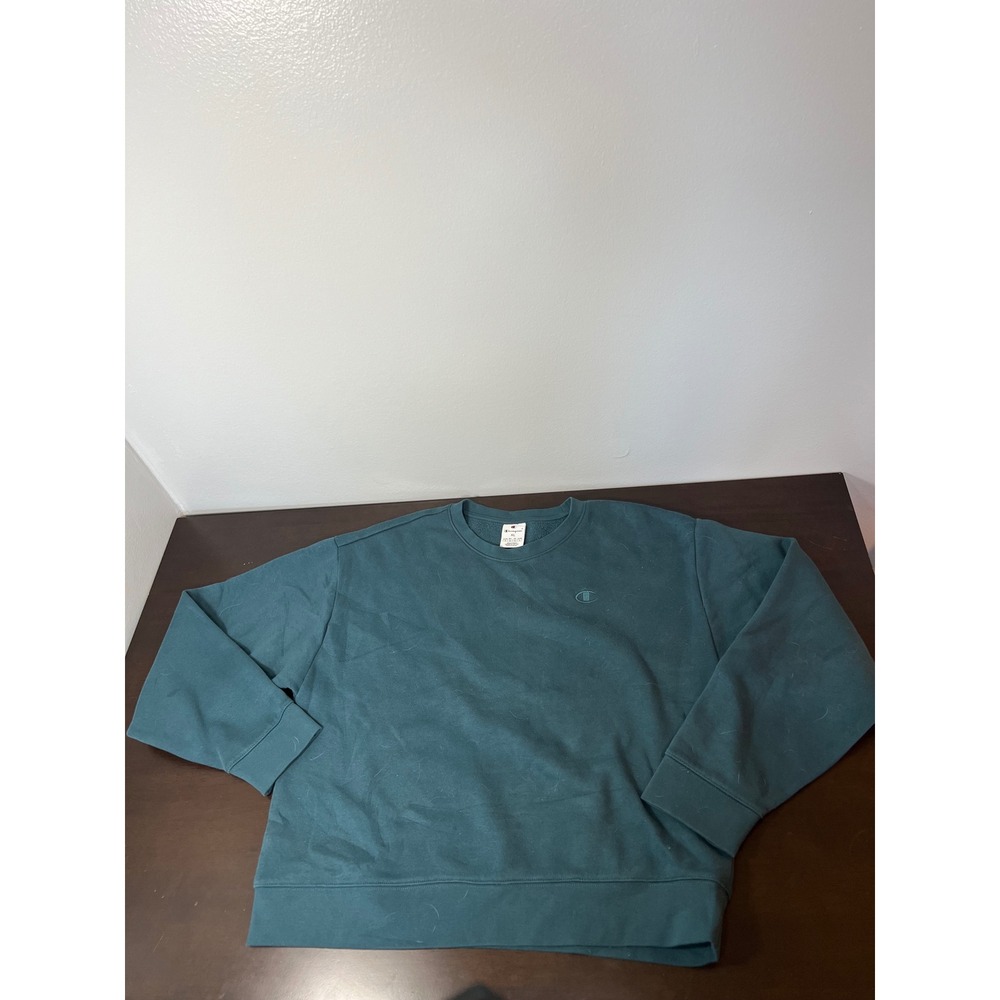 Champion Mens Crewneck Sweatshirt XL Teal Green Fleece Pullover Logo
